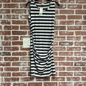 NWT LAB40 Maternity Navy White Stripe Ruched Tank Dress Stretch Made USA M